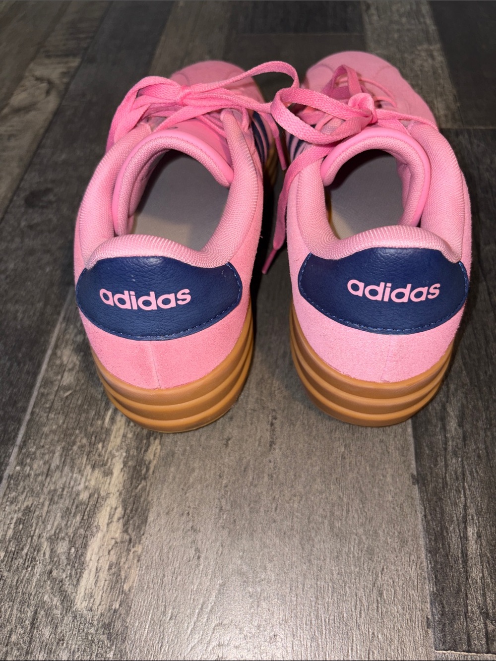 adidas Originals Pink Suede Sneakers with Navy Stripes and Gum Outsole - Picture 5 of 10
